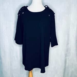 ellos Shirt Black Elbow Sleeve Blouse New 14/16
